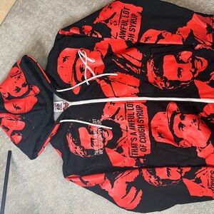 Assali x Cough syrup Red and Black Graphic Zip-Up Sweater